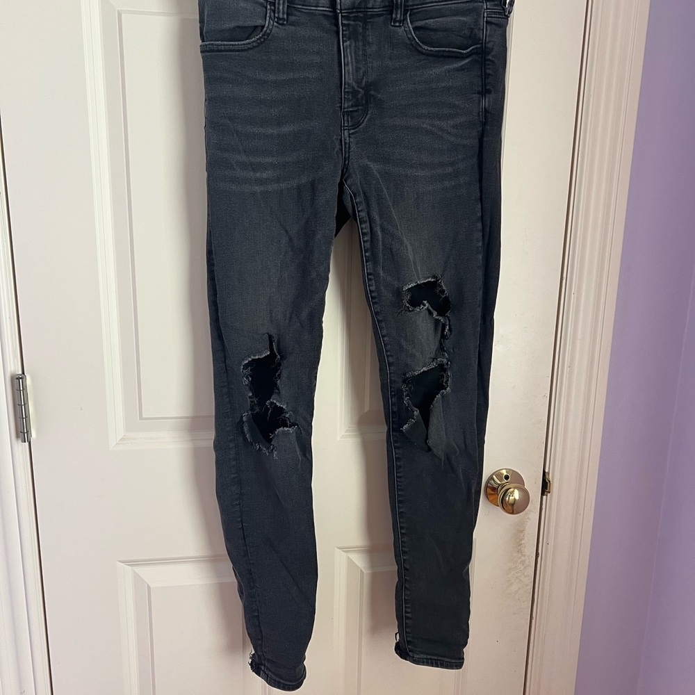 American Eagle Outfitters Charcoal Distressed Skinny Jeans